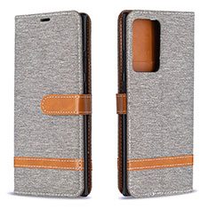 Leather Case Stands Flip Cover Holder B16F for Samsung Galaxy Note 20 Ultra 5G Gray