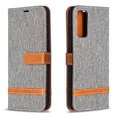 Leather Case Stands Flip Cover Holder B16F for Samsung Galaxy S20 FE 5G Gray