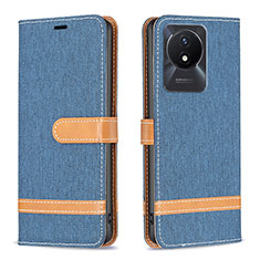 Leather Case Stands Flip Cover Holder B16F for Vivo Y02 Blue