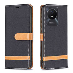 Leather Case Stands Flip Cover Holder B16F for Vivo Y11 (2023) Black