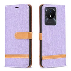 Leather Case Stands Flip Cover Holder B16F for Vivo Y11 (2023) Clove Purple