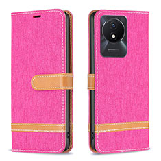 Leather Case Stands Flip Cover Holder B16F for Vivo Y11 (2023) Hot Pink