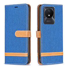 Leather Case Stands Flip Cover Holder B16F for Vivo Y11 (2023) Navy Blue