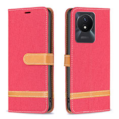 Leather Case Stands Flip Cover Holder B16F for Vivo Y11 (2023) Red