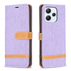 Leather Case Stands Flip Cover Holder B16F for Xiaomi Redmi 12 4G Clove Purple