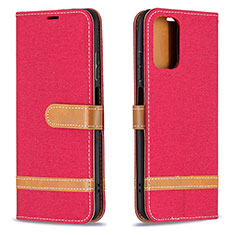 Leather Case Stands Flip Cover Holder B16F for Xiaomi Redmi Note 10 4G Red