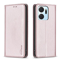 Leather Case Stands Flip Cover Holder B17F for Huawei Honor X7a Rose Gold