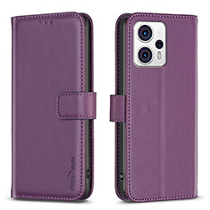 Leather Case Stands Flip Cover Holder B17F for Motorola Moto G23 Purple
