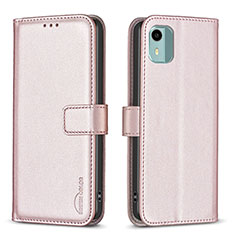 Leather Case Stands Flip Cover Holder B17F for Nokia C12 Plus Rose Gold