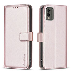Leather Case Stands Flip Cover Holder B17F for Nokia C210 Rose Gold