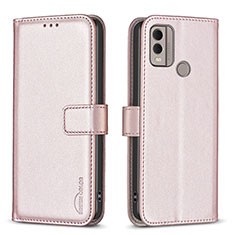Leather Case Stands Flip Cover Holder B17F for Nokia C22 Rose Gold