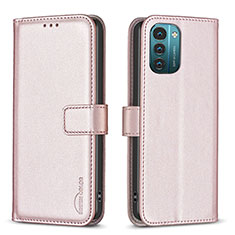 Leather Case Stands Flip Cover Holder B17F for Nokia G11 Rose Gold