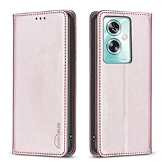 Leather Case Stands Flip Cover Holder B17F for Oppo A79 5G Rose Gold