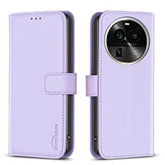 Leather Case Stands Flip Cover Holder B17F for Oppo Find X6 5G Clove Purple