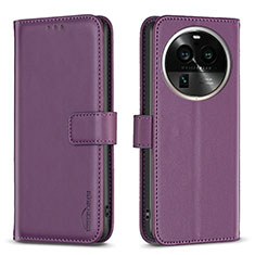 Leather Case Stands Flip Cover Holder B17F for Oppo Find X6 5G Purple
