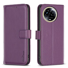 Leather Case Stands Flip Cover Holder B17F for Realme 11 5G Purple