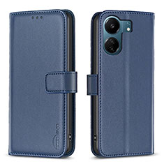 Leather Case Stands Flip Cover Holder B17F for Xiaomi Poco C65 Blue