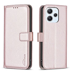Leather Case Stands Flip Cover Holder B17F for Xiaomi Redmi 12 4G Rose Gold
