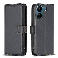 Leather Case Stands Flip Cover Holder B17F for Xiaomi Redmi 13C Black