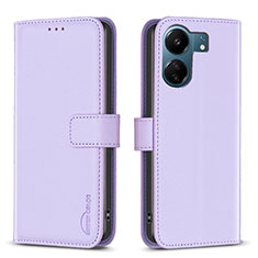 Leather Case Stands Flip Cover Holder B17F for Xiaomi Redmi 13C Clove Purple