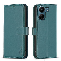 Leather Case Stands Flip Cover Holder B17F for Xiaomi Redmi 13C Green
