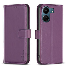 Leather Case Stands Flip Cover Holder B17F for Xiaomi Redmi 13C Purple