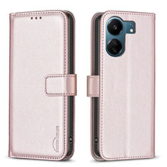 Leather Case Stands Flip Cover Holder B17F for Xiaomi Redmi 13C Rose Gold