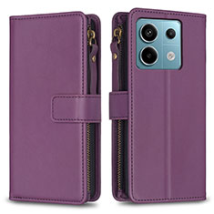 Leather Case Stands Flip Cover Holder B17F for Xiaomi Redmi Note 13 Pro 5G Purple