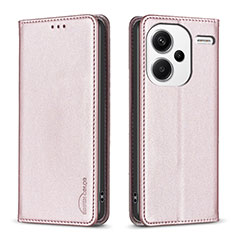 Leather Case Stands Flip Cover Holder B17F for Xiaomi Redmi Note 13 Pro+ Plus 5G Rose Gold