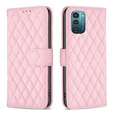 Leather Case Stands Flip Cover Holder B20F for Nokia G11 Rose Gold