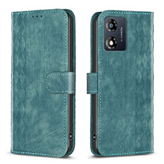 Leather Case Stands Flip Cover Holder B21F for Motorola Moto E13 Green