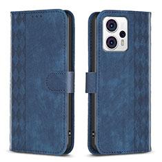 Leather Case Stands Flip Cover Holder B21F for Motorola Moto G23 Blue