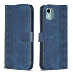 Leather Case Stands Flip Cover Holder B21F for Nokia C12 Blue