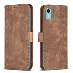 Leather Case Stands Flip Cover Holder B21F for Nokia C12 Brown
