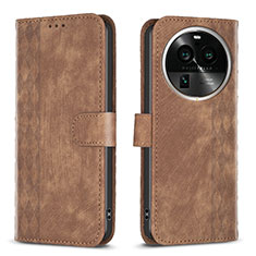 Leather Case Stands Flip Cover Holder B21F for Oppo Find X6 5G Brown