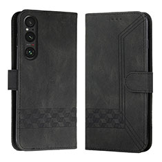 Leather Case Stands Flip Cover Holder B21F for Sony Xperia 1 V Black
