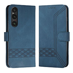 Leather Case Stands Flip Cover Holder B21F for Sony Xperia 1 V Blue