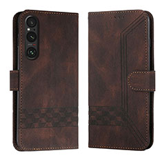 Leather Case Stands Flip Cover Holder B21F for Sony Xperia 1 V Brown