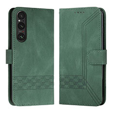 Leather Case Stands Flip Cover Holder B21F for Sony Xperia 1 V Green