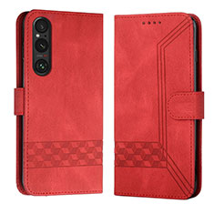 Leather Case Stands Flip Cover Holder B21F for Sony Xperia 1 V Red