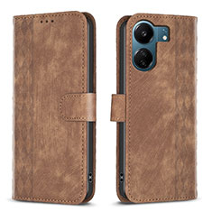 Leather Case Stands Flip Cover Holder B21F for Xiaomi Poco C65 Brown