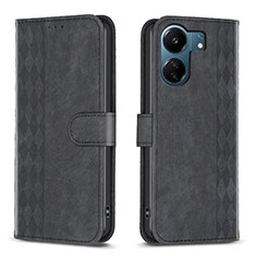 Leather Case Stands Flip Cover Holder B21F for Xiaomi Redmi 13C Black