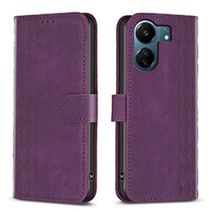 Leather Case Stands Flip Cover Holder B21F for Xiaomi Redmi 13C Purple