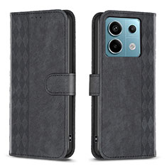 Leather Case Stands Flip Cover Holder B21F for Xiaomi Redmi Note 13 Pro 5G Black
