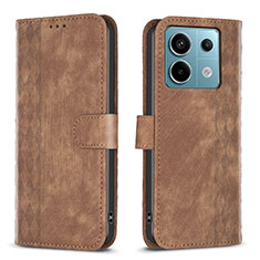 Leather Case Stands Flip Cover Holder B21F for Xiaomi Redmi Note 13 Pro 5G Brown