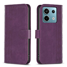 Leather Case Stands Flip Cover Holder B21F for Xiaomi Redmi Note 13 Pro 5G Purple