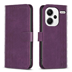 Leather Case Stands Flip Cover Holder B21F for Xiaomi Redmi Note 13 Pro+ Plus 5G Purple