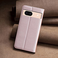 Leather Case Stands Flip Cover Holder B22F for Google Pixel 8a 5G Rose Gold