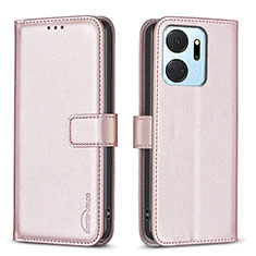 Leather Case Stands Flip Cover Holder B22F for Huawei Honor X7a Rose Gold