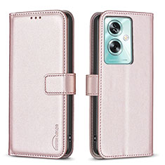 Leather Case Stands Flip Cover Holder B22F for Oppo A79 5G Rose Gold